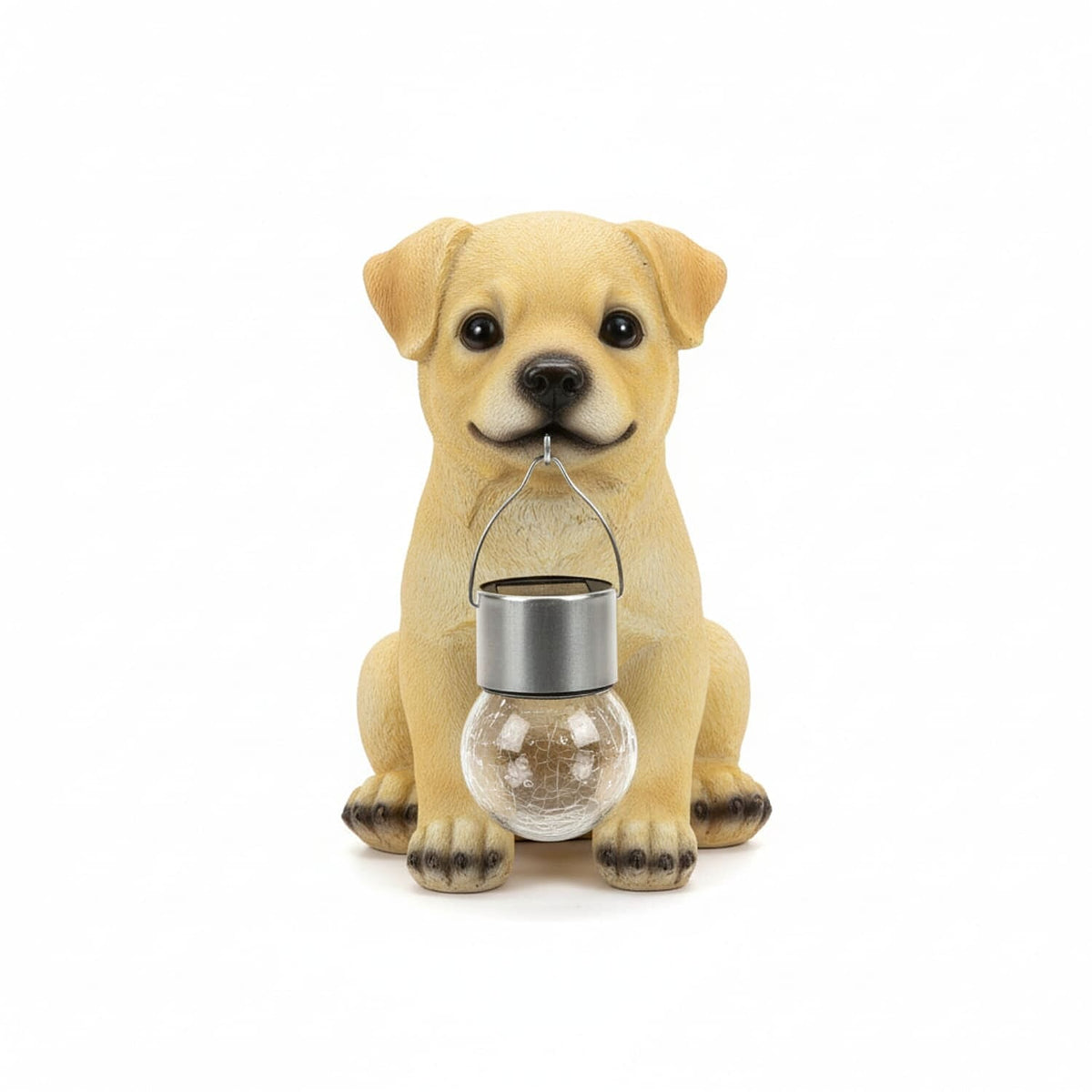 Polystone Dog Garden Ornament with Solar Ball in Mouth - Yellow 8135138 0