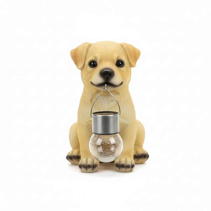 Polystone Dog Garden Ornament with Solar Ball in Mouth - Yellow 8135138 1