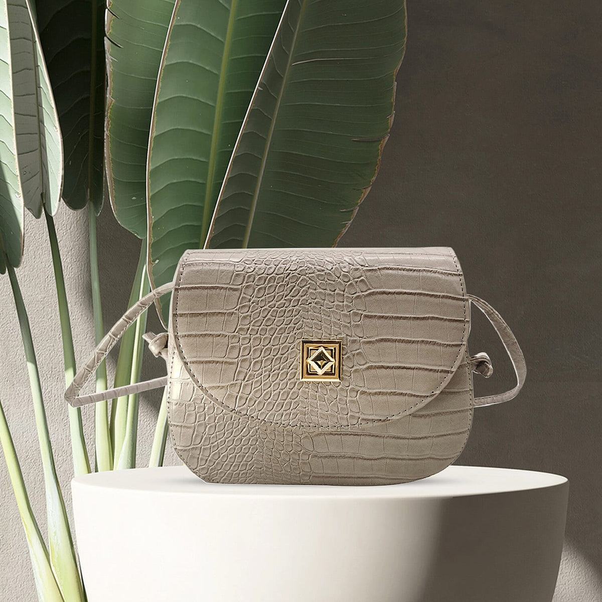 Croc Embossed Twistlock Shoulder Bag - Grey 7576813 2