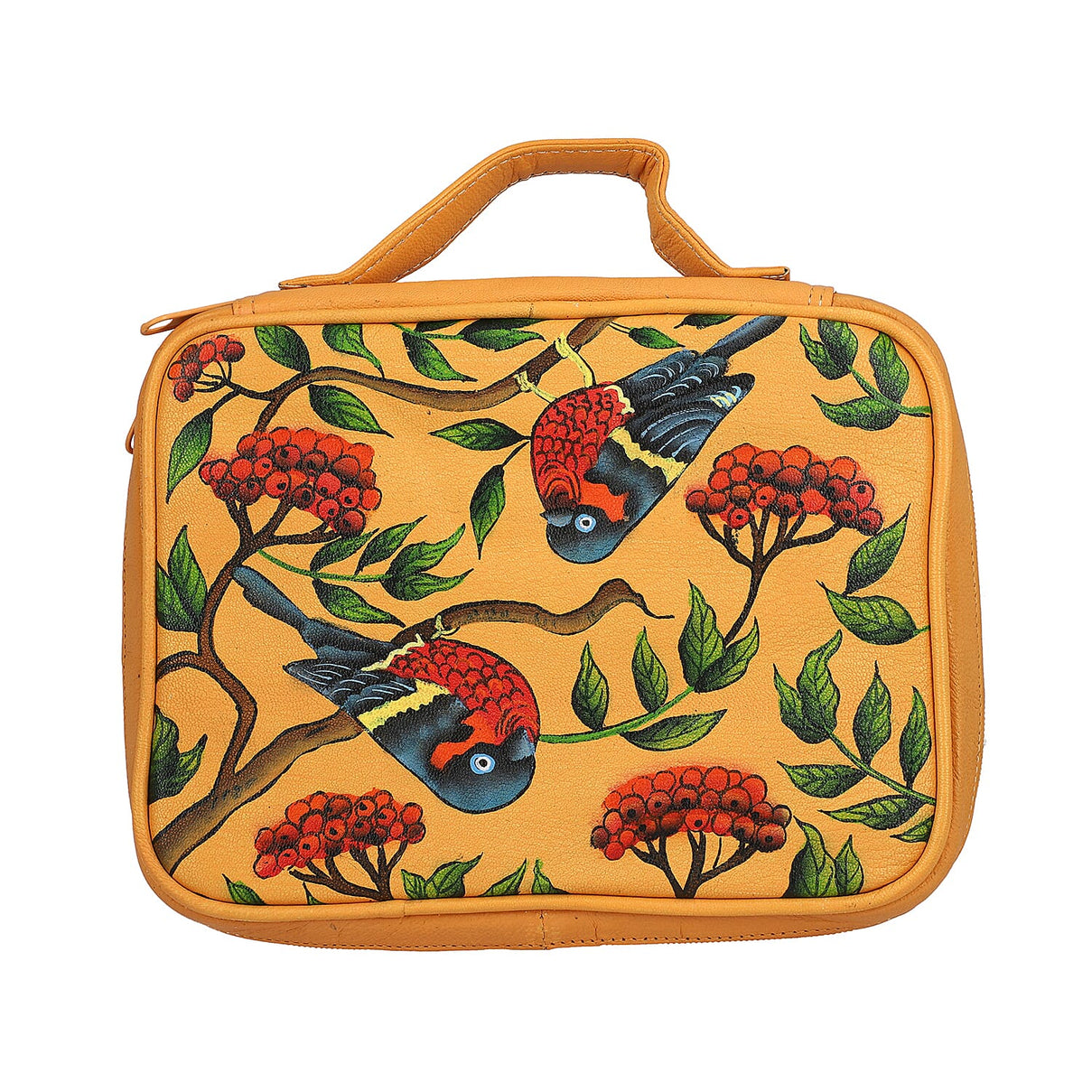 Portable Hand Printed Lorikeet Theme Jewellery Organiser Jewellery Storage for Necklace, Earrings, Bracelets, Watches and Accessories for Women's and Girls - Yellow 6295159 0