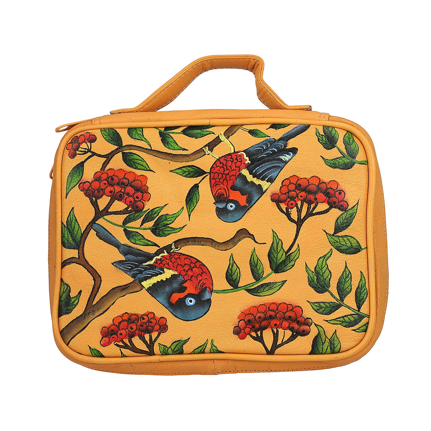 Portable Hand Printed Lorikeet Theme Jewellery Organiser Jewellery Storage for Necklace, Earrings, Bracelets, Watches and Accessories for Women's and Girls - Yellow 6295159 0