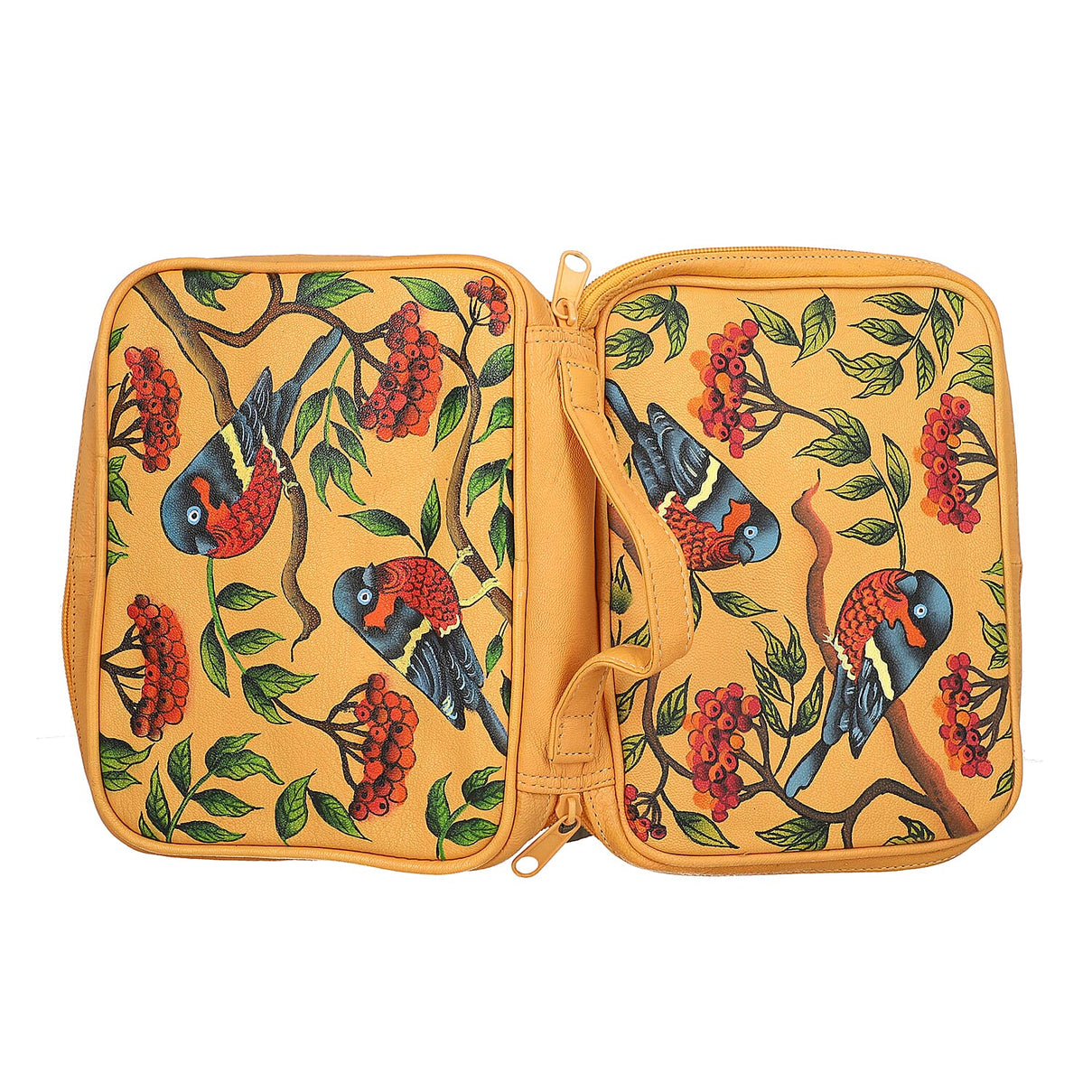 Portable Hand Printed Lorikeet Theme Jewellery Organiser Jewellery Storage for Necklace, Earrings, Bracelets, Watches and Accessories for Women's and Girls - Yellow 6295159 6