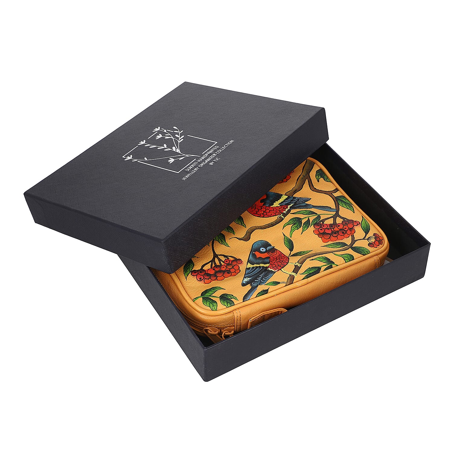 Portable Hand Printed Lorikeet Theme Jewellery Organiser Jewellery Storage for Necklace, Earrings, Bracelets, Watches and Accessories for Women's and Girls - Yellow 6295159 7