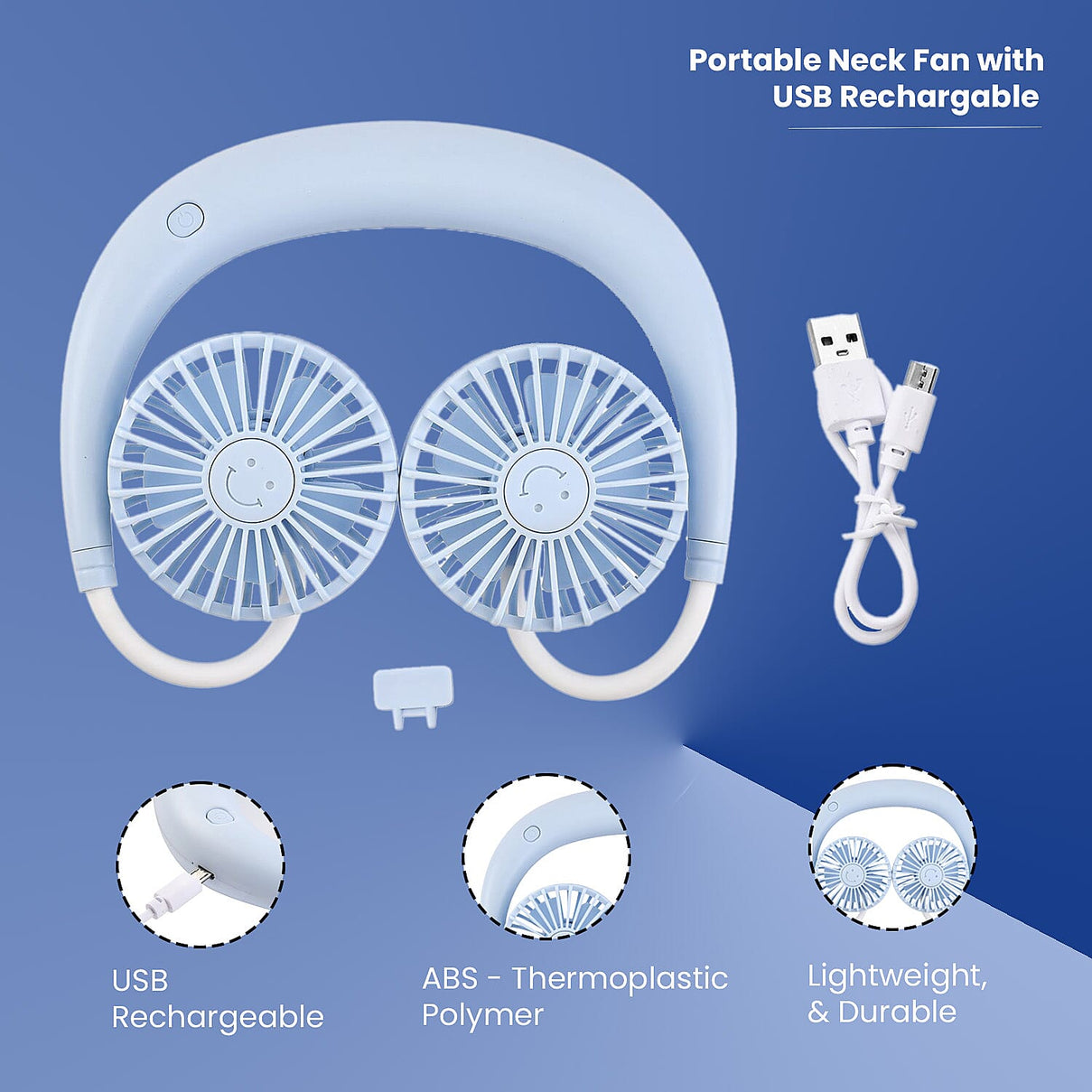 Portable Neck Fan with USB Rechargeable (1200mah) -Blue 7315130 3