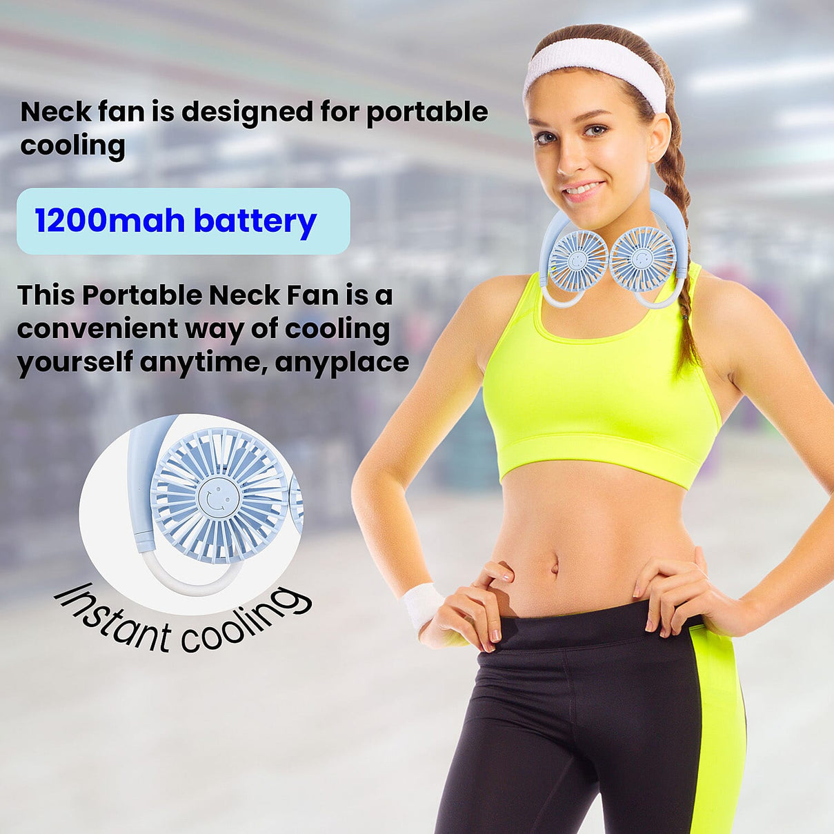 Portable Neck Fan with USB Rechargeable (1200mah) -Blue 7315130 4