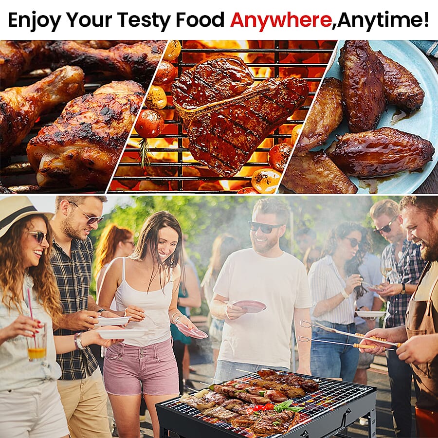 Portable Outdoor Folding BBQ Grill for Camping Picnic Garden Outdoor Cooking - Black 6273493 2