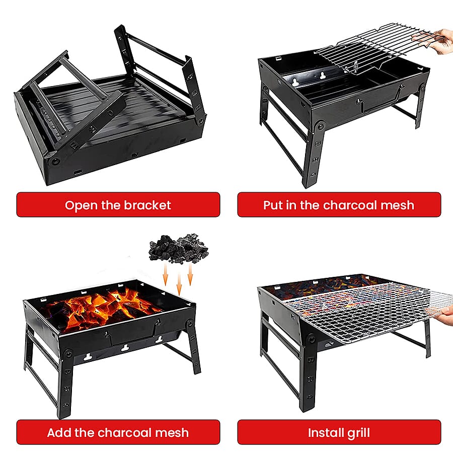 Portable Outdoor Folding BBQ Grill for Camping Picnic Garden Outdoor Cooking - Black 6273493 3