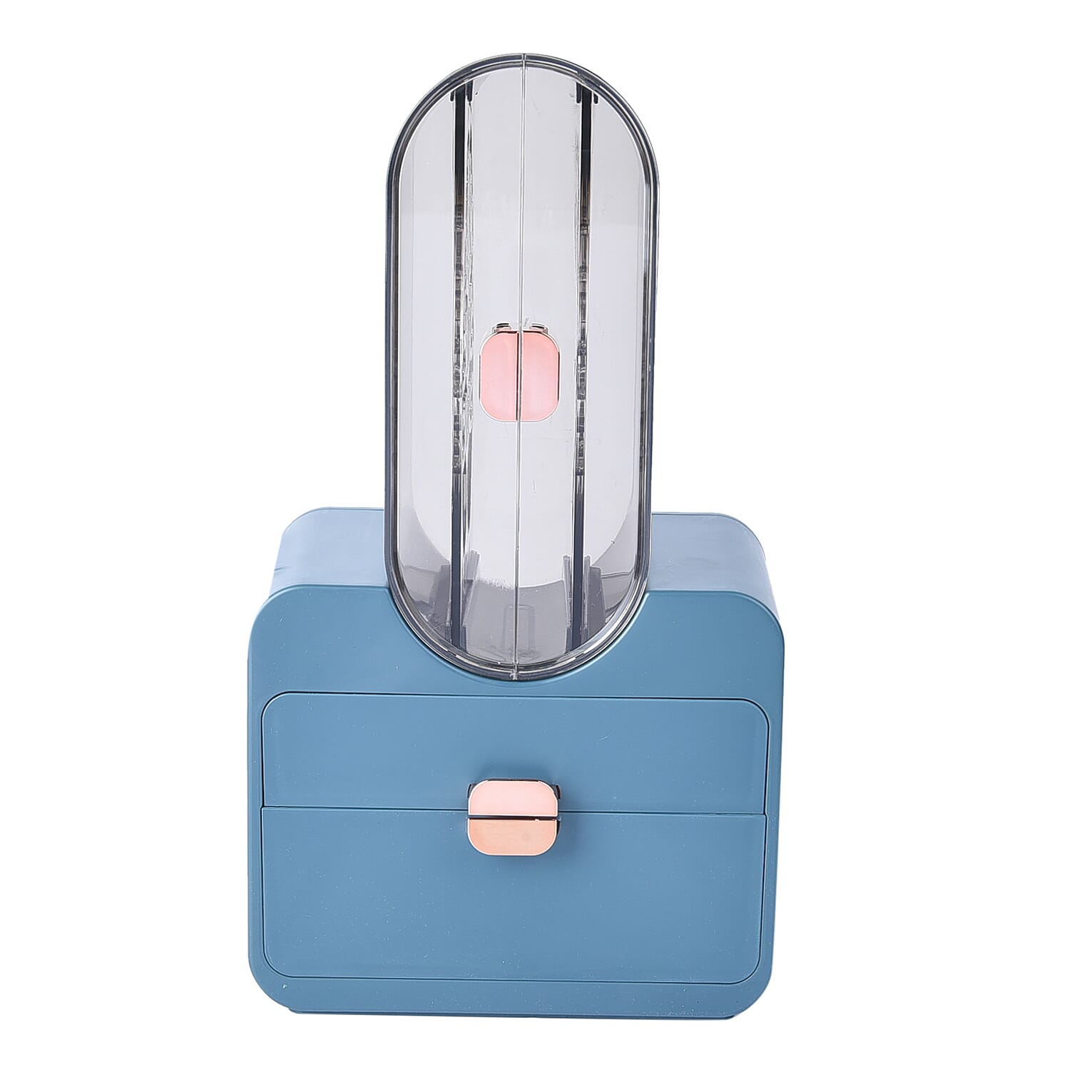 Portable Transparent Earrings Display Jewellery Organiser with 2 Drawer for Jewellery, Watches, , Mini Perfumes, Mini Brushes -Blue 6344470 1