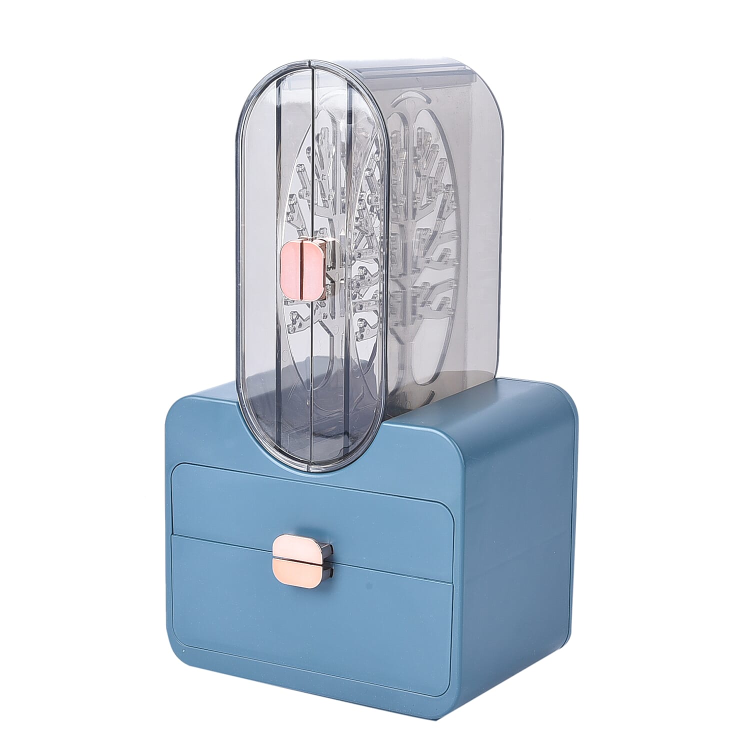 Portable Transparent Earrings Display Jewellery Organiser with 2 Drawer for Jewellery, Watches, , Mini Perfumes, Mini Brushes -Blue 6344470 2
