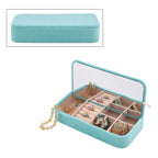 Portable Velvet Jewellery Box with Inside Mirror and Anti Tarnish Lining (Size 25x12x5 Cm) - Aquamarine Colour