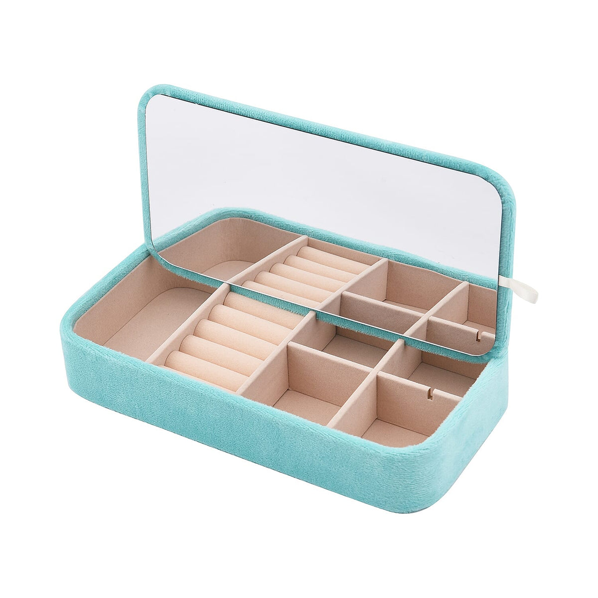 Portable Velvet Jewellery Box with Inside Mirror and Anti Tarnish Lining Jewellery Storage Organiser for Necklace, Earrings, Bracelets, Rings, and Accessories for Women's and Girls - Aquamarine 7306323 4