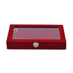 Portable Velvet Ring Box with Glass Window (Half Big & Small Ring Rows) (Size - 29x18x4 cm) - Burgandy