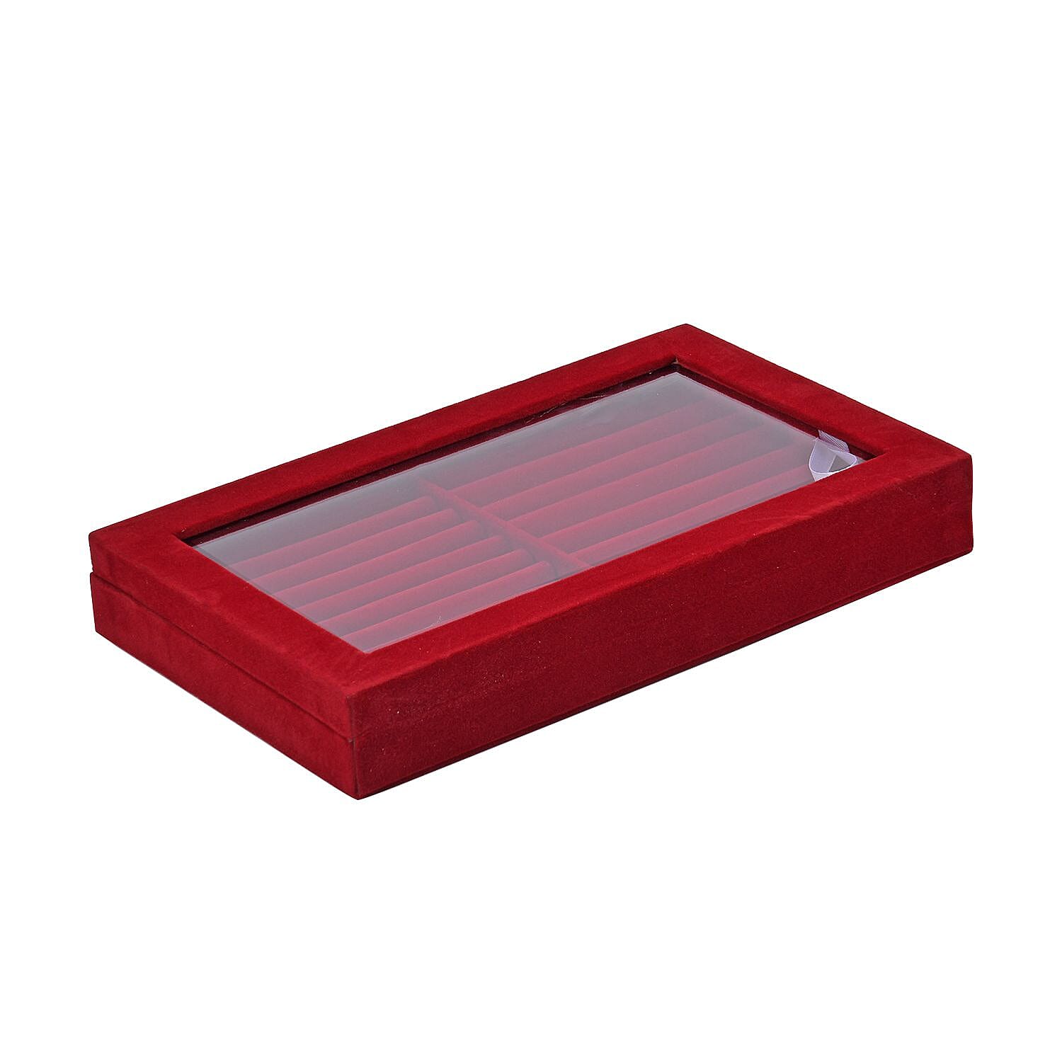 Portable Velvet Ring Box with Glass Window (Half Big &amp; Small Ring Rows) (Size - 29x18x4 cm) - Burgandy 7563573 3