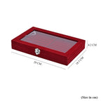 Portable Velvet Ring Box with Glass Window (Half Big & Small Ring Rows) (Size - 29x18x4 cm) - Burgandy