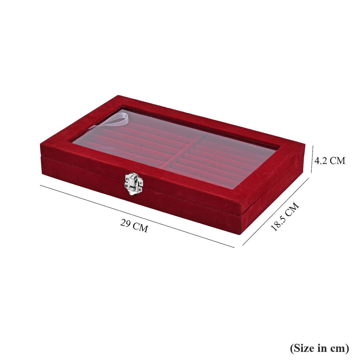 Portable Velvet Ring Box with Glass Window (Half Big &amp; Small Ring Rows) (Size - 29x18x4 cm) - Burgandy 7563573 5
