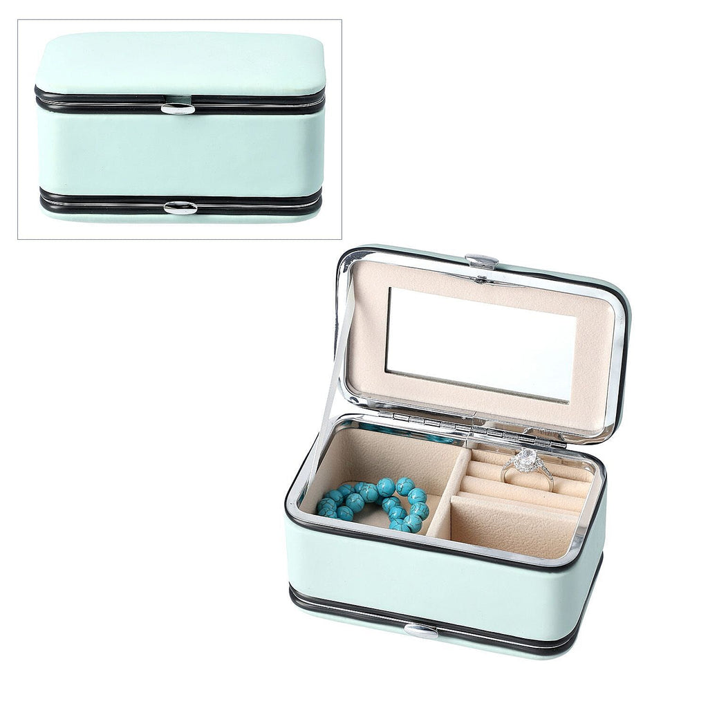 2 in 1 - Six Piece Manicure Set and Travel Jewellery Organiser with Inside Mirror (Size 12x6x6cm) - Mint Green