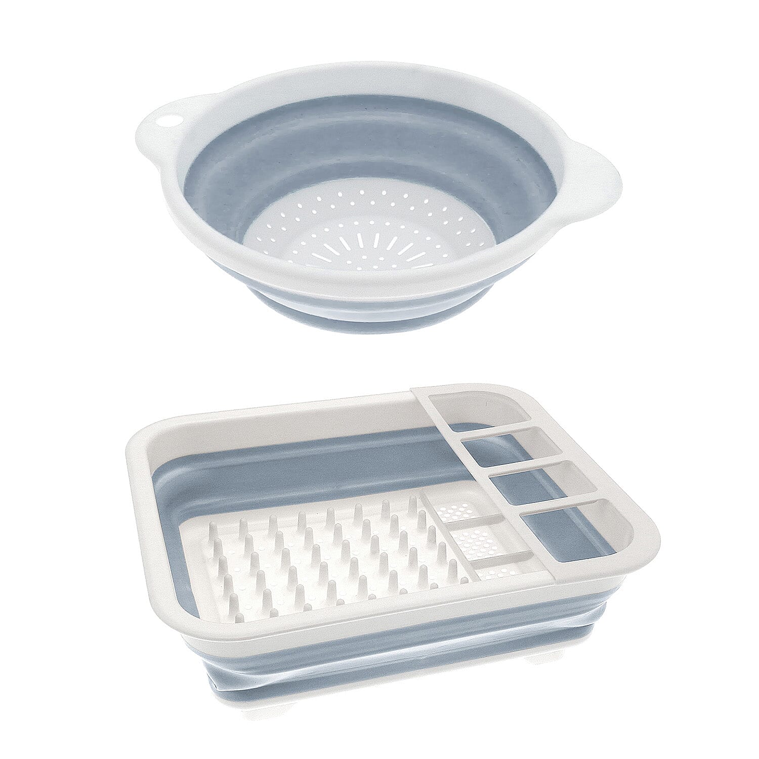 Set of 2 Collapsible Disk Rack and Collapsible Colander - Grey and White 7829164 0