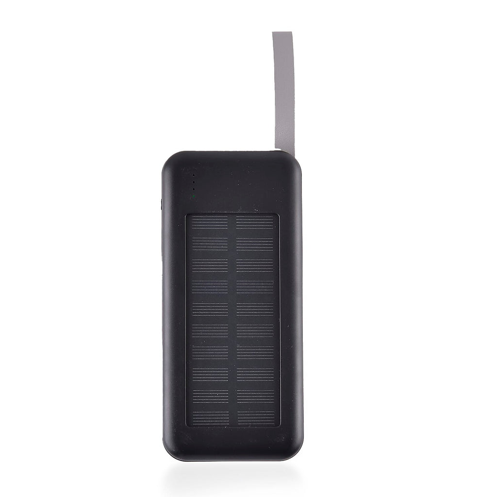 10000mAh Power Bank with Solar Panel & Built in 5 Outputs (4 Cables & 1 USB A Port) - Black