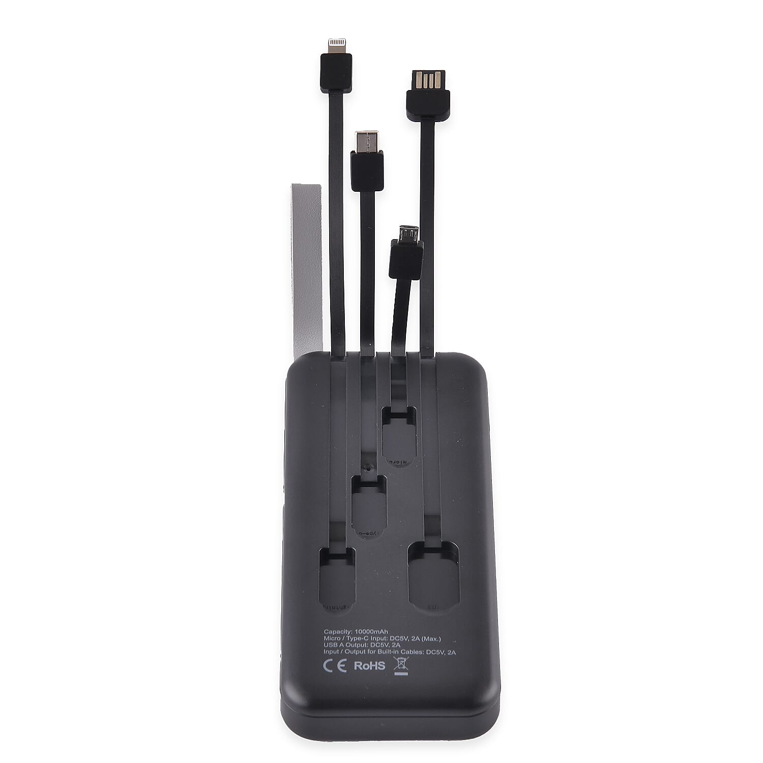 10000mAh Power Bank with Solar Panel &amp; Built in 5 Outputs (4 Cables &amp; 1 USB A Port) - Black 7564827 3