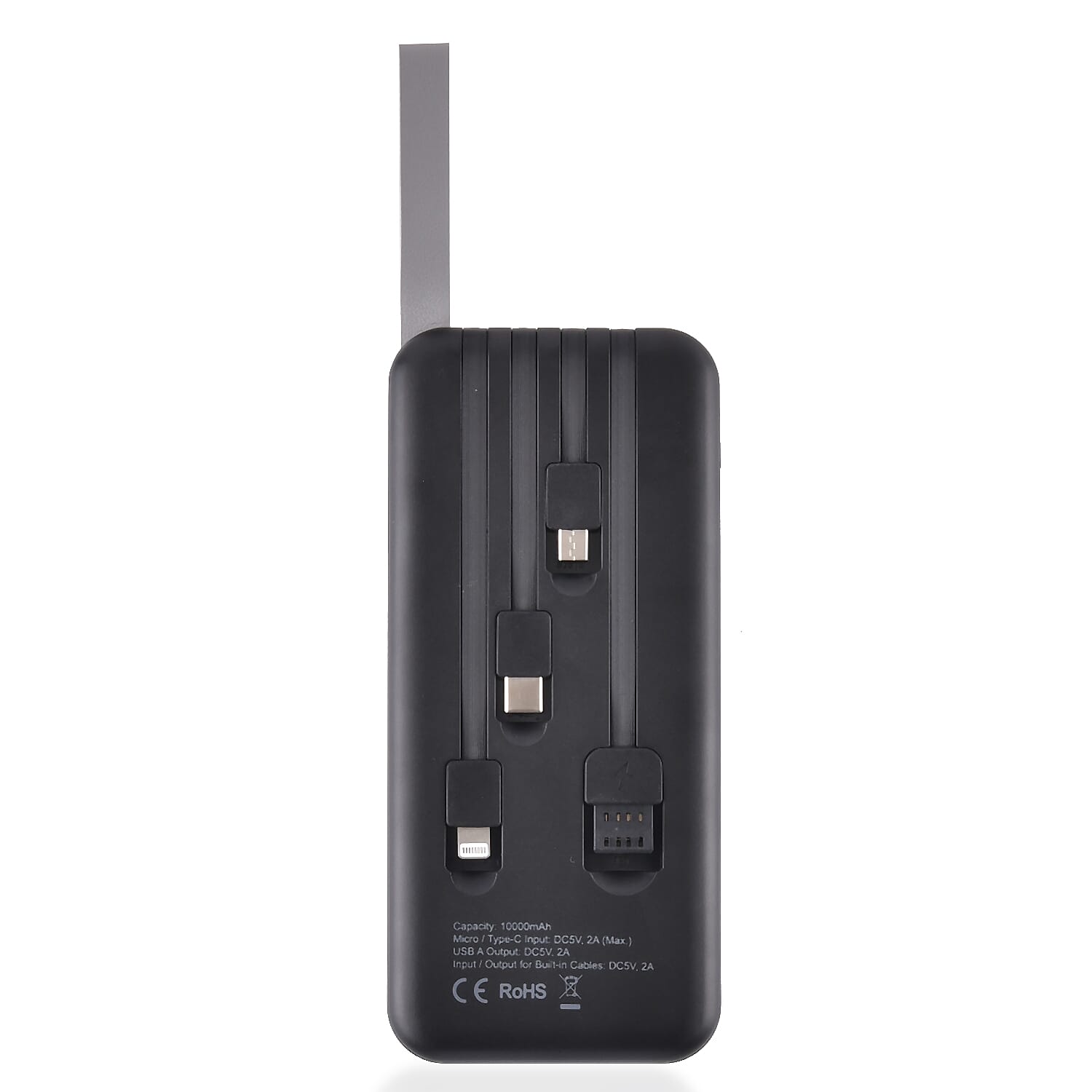 10000mAh Power Bank with Solar Panel &amp; Built in 5 Outputs (4 Cables &amp; 1 USB A Port) - Black 7564827 4