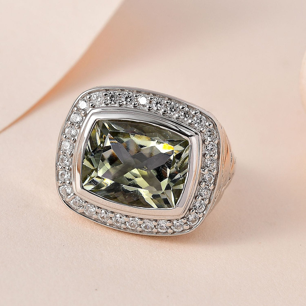 Prasiolite &amp; Natural Zircon Ring in Platinum Overlay Sterling Silver 5.05 Ct, Silver Wt. 8.24 Gms 7615818 1