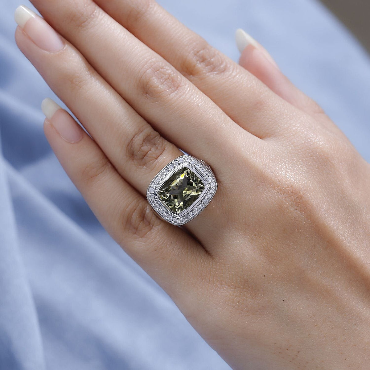 Prasiolite &amp; Natural Zircon Ring in Platinum Overlay Sterling Silver 5.05 Ct, Silver Wt. 8.24 Gms 7615818 2