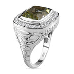 Prasiolite & Natural Zircon Ring in Platinum Overlay Sterling Silver 5.05 Ct, Silver Wt. 8.19 Gms