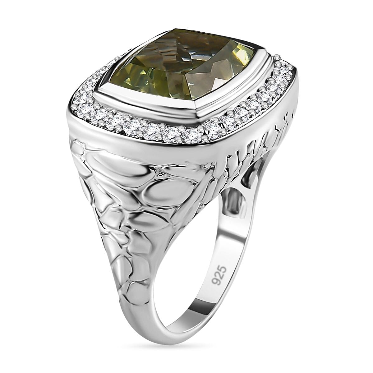 Prasiolite &amp; Natural Zircon Ring in Platinum Overlay Sterling Silver 5.05 Ct, Silver Wt. 8.24 Gms 7615818 3