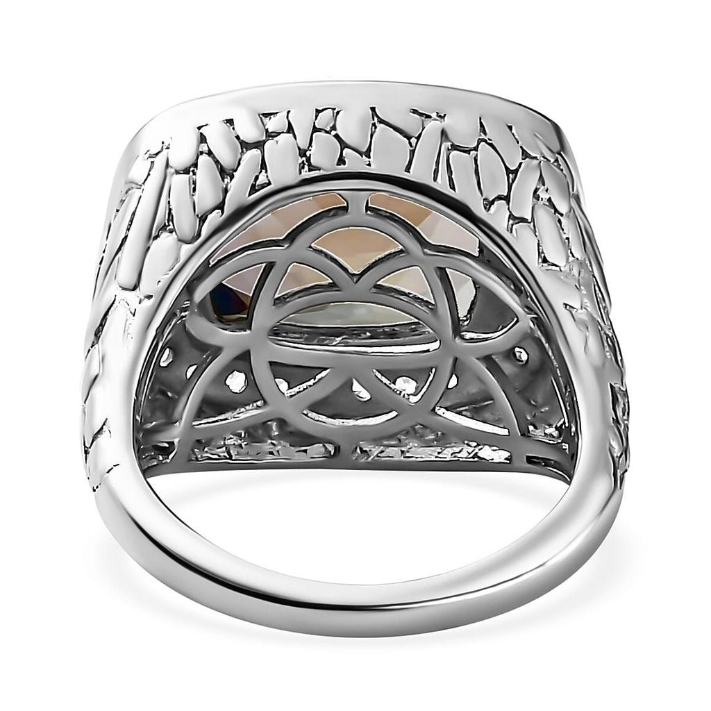 Prasiolite & Natural Zircon Ring in Platinum Overlay Sterling Silver 5.05 Ct, Silver Wt. 8.19 Gms