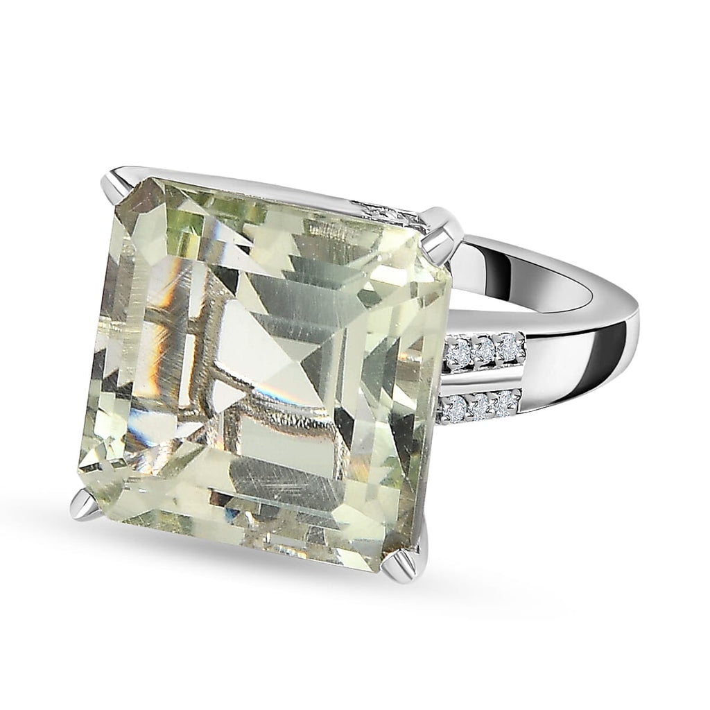 Prasiolite and Natural Zircon Ring in Platinum Overlay Sterling Silver 6.01 Ct.