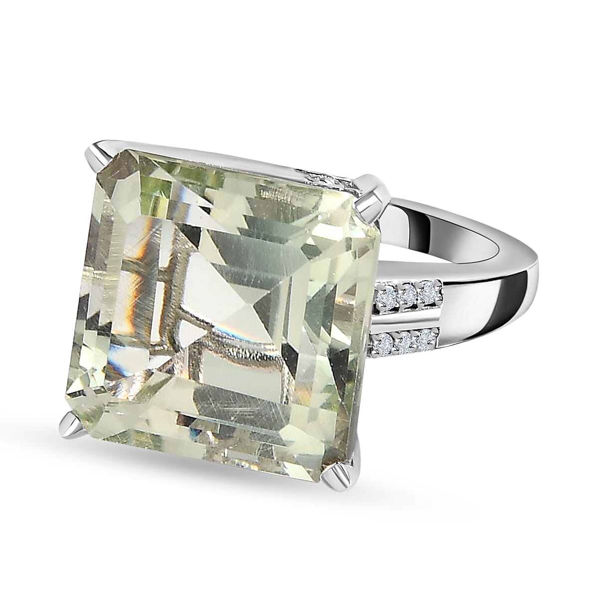Prasiolite and Natural Zircon Ring in Platinum Overlay Sterling Silver 6.01 Ct. 7615605 0