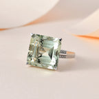 Prasiolite and Natural Zircon Ring in Platinum Overlay Sterling Silver 6.01 Ct.
