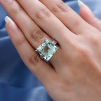 Prasiolite and Natural Zircon Ring in Platinum Overlay Sterling Silver 6.01 Ct.