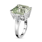 Prasiolite and Natural Zircon Ring in Platinum Overlay Sterling Silver 6.01 Ct.