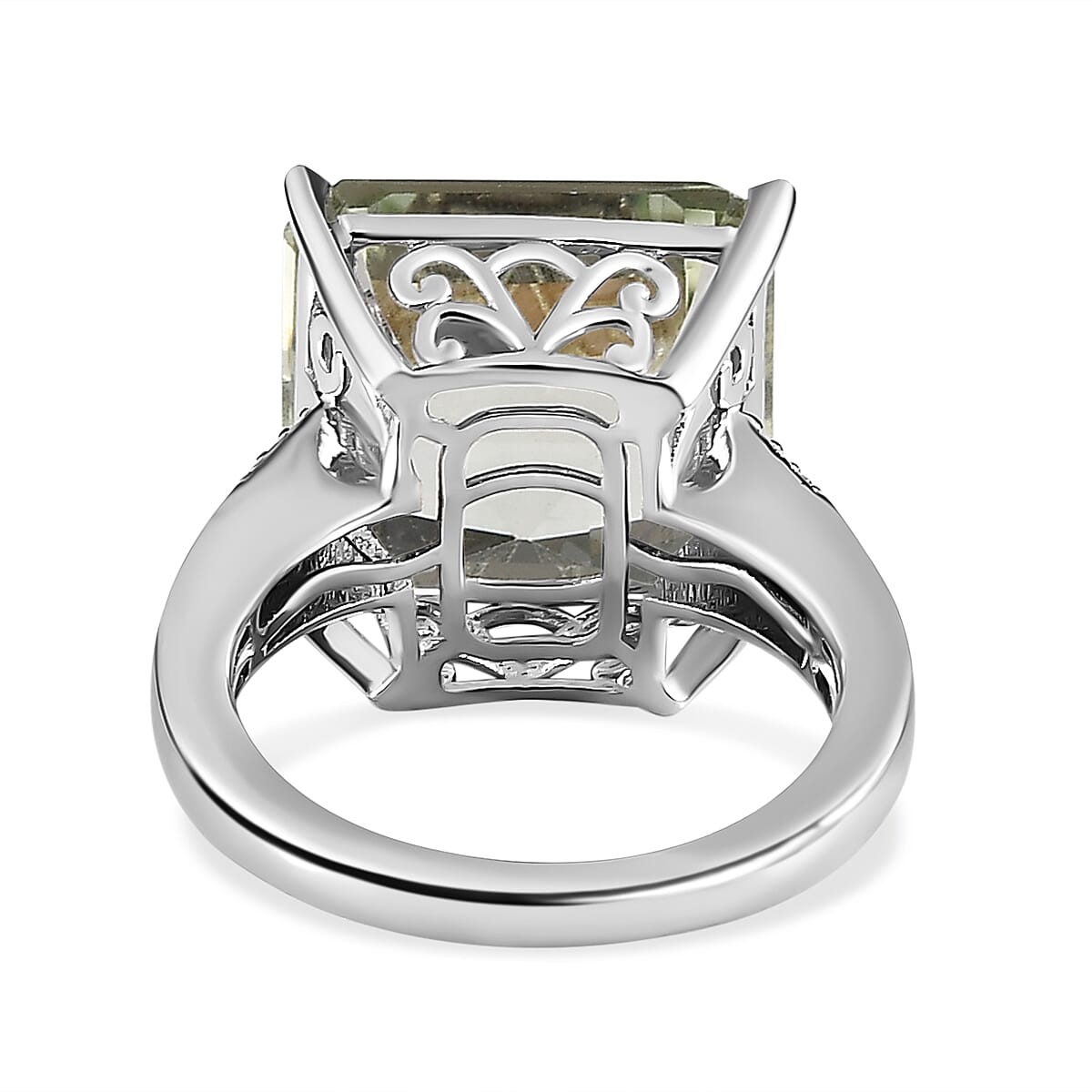 Prasiolite and Natural Zircon Ring in Platinum Overlay Sterling Silver 6.01 Ct. 7615605 4