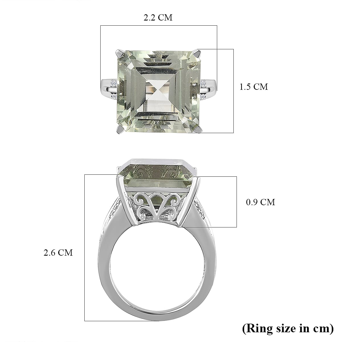 Prasiolite and Natural Zircon Ring in Platinum Overlay Sterling Silver 6.01 Ct. 7615605 5