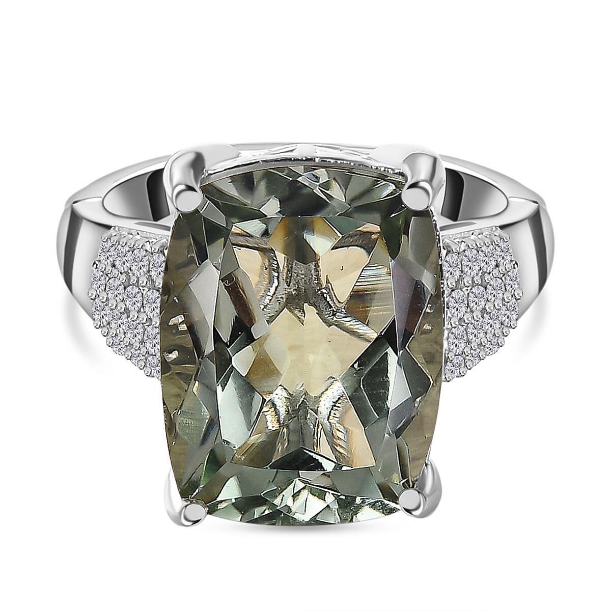 Prasiolite and Natural Zircon Ring in Platinum Overlay Sterling Silver 9.49 Ct. 7615647 0