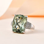 Prasiolite and Natural Zircon Ring in Platinum Overlay Sterling Silver 9.49 Ct.