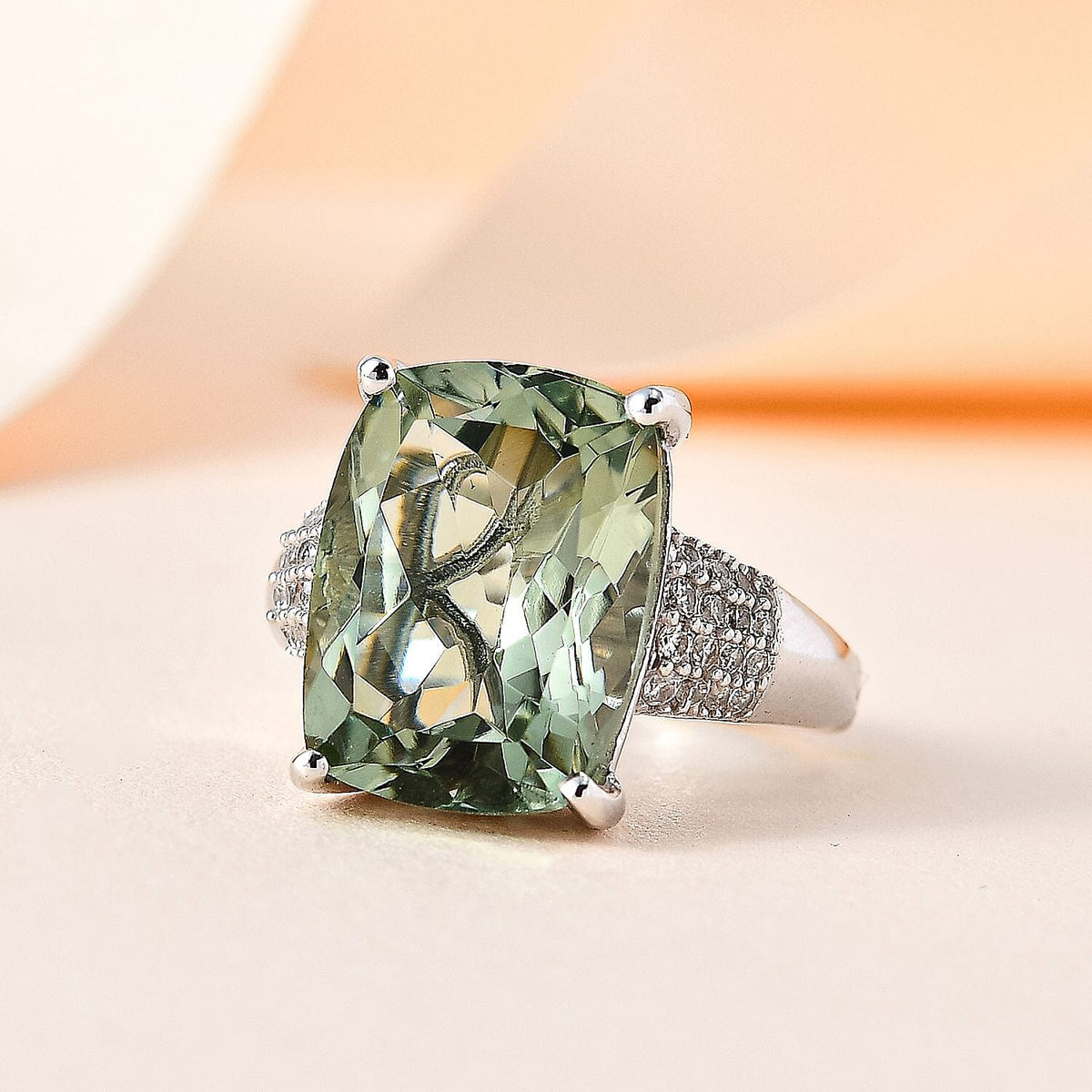 Prasiolite and Natural Zircon Ring in Platinum Overlay Sterling Silver 9.49 Ct. 7615647 1