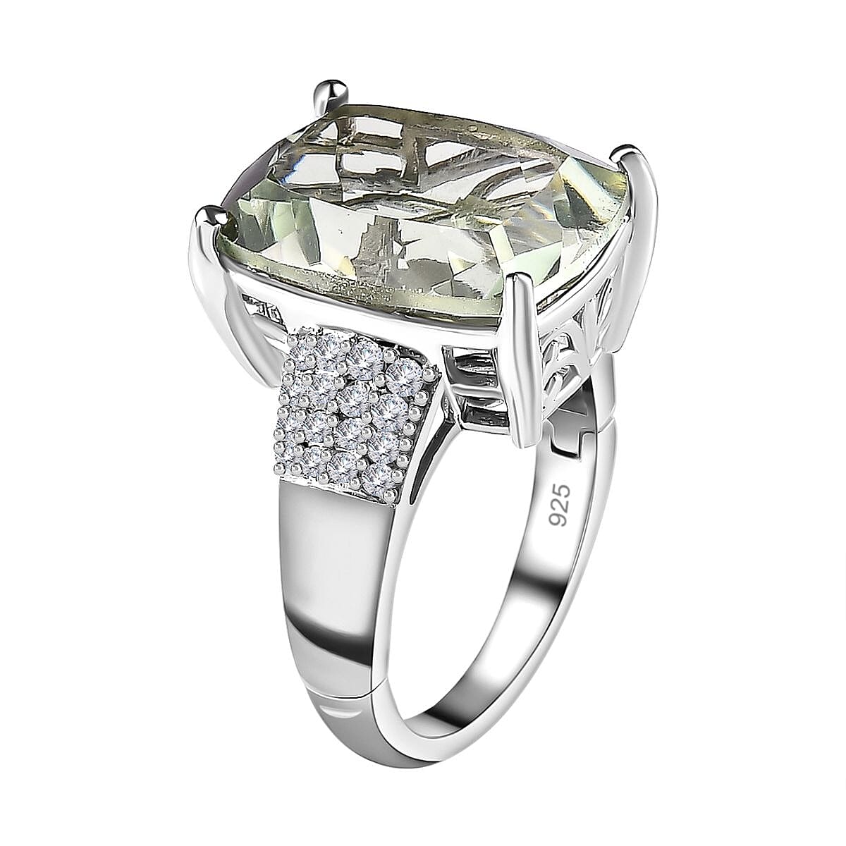 Prasiolite and Natural Zircon Ring in Platinum Overlay Sterling Silver 9.49 Ct. 7615647 3