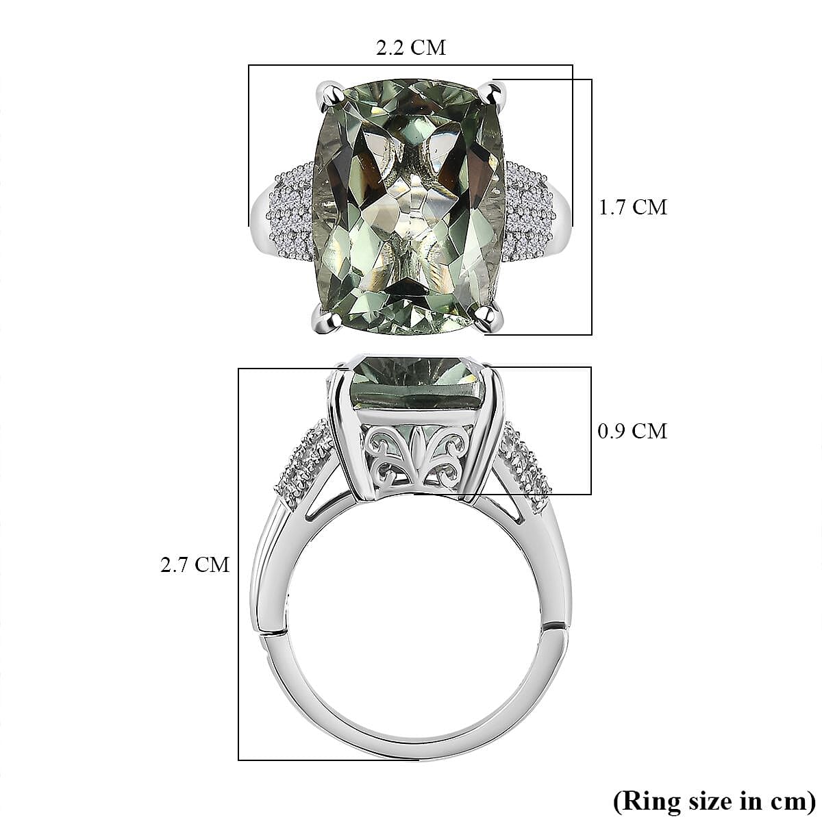 Prasiolite and Natural Zircon Ring in Platinum Overlay Sterling Silver 9.49 Ct. 7615647 5