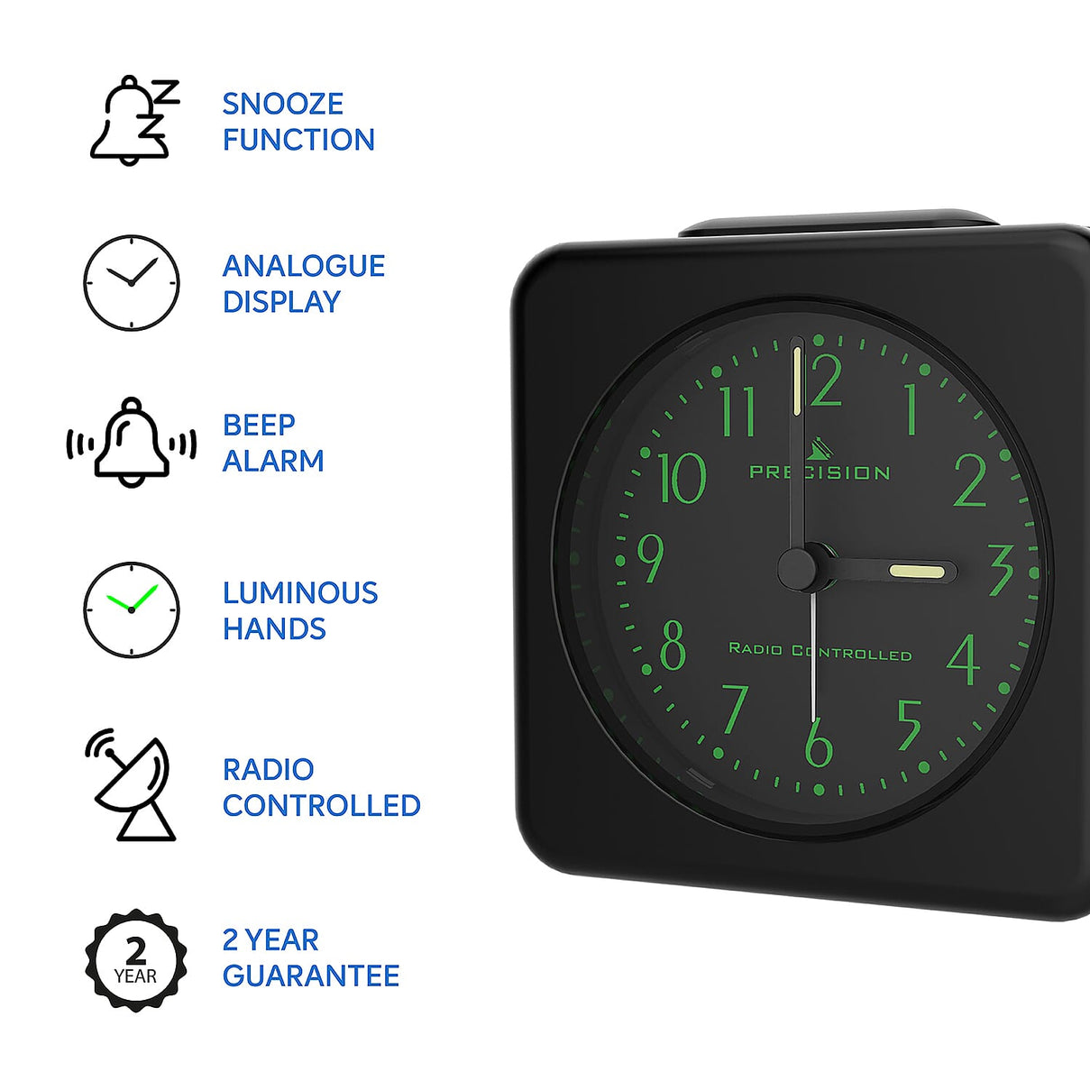 Precision Radio Controlled Alarm Clock - Analog Display with Snooze &amp; Light (AA Battery Not Incl.) - Black 8097388 4