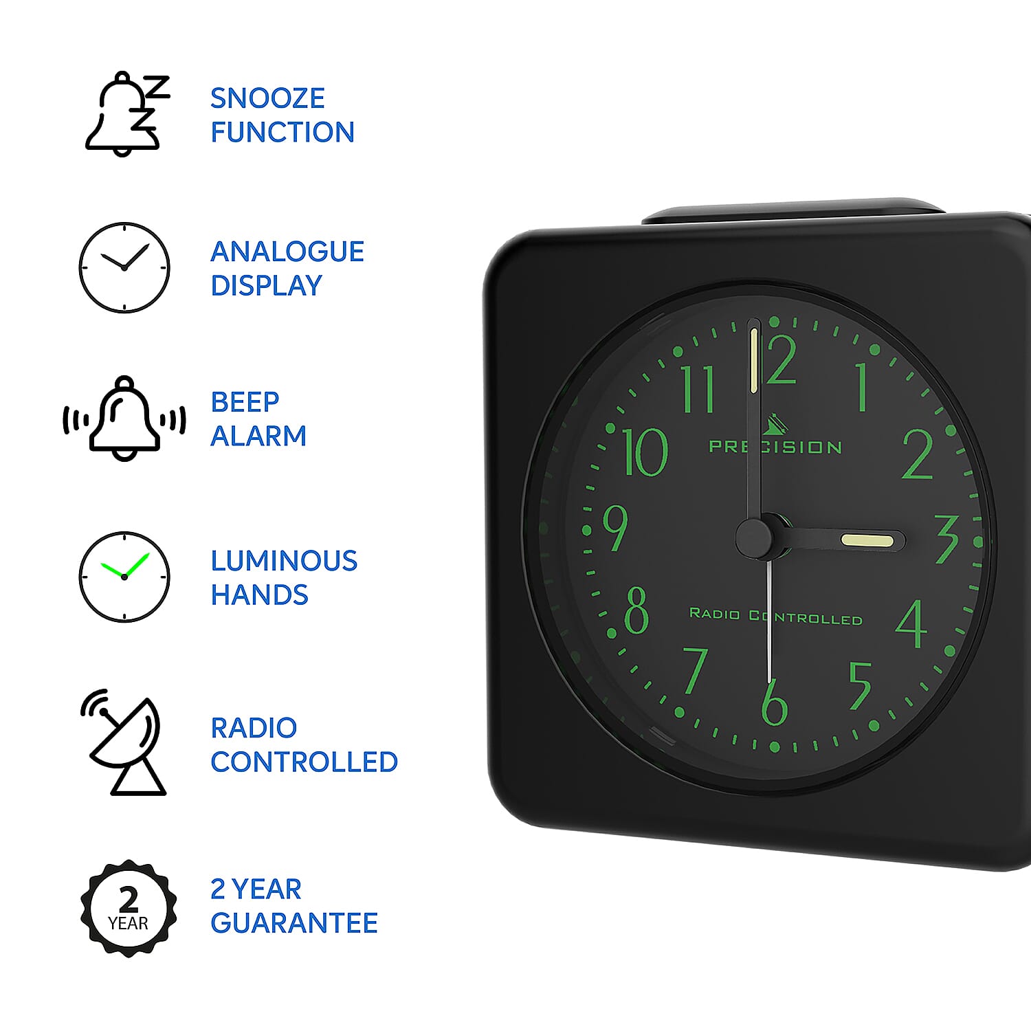 Precision Radio Controlled Alarm Clock - Analog Display with Snooze &amp; Light (AA Battery Not Incl.) - Black 8097388 4