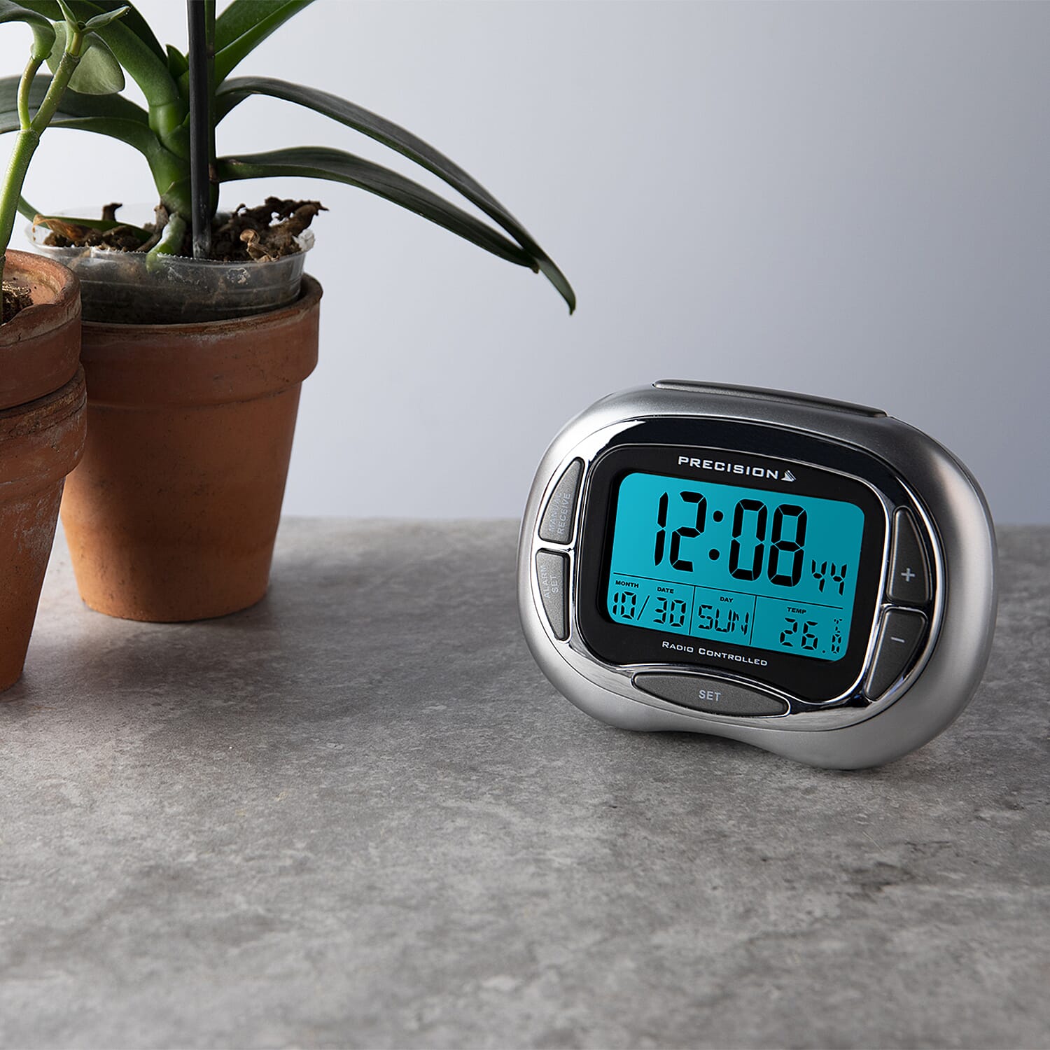 Digital Radio Controlled Alarm Clock (2xAA Battery not Incl.) - Silver 8097383 1