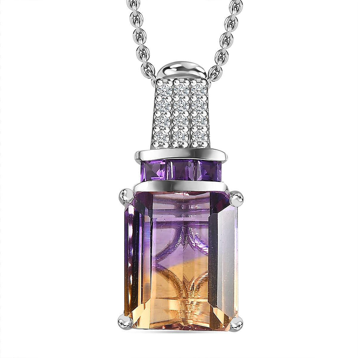 Premium Ametrine, Citrine and African Amethyst with Natural Zircon Pendant with Chain (Size 20) 6.72 Ct. 4271826 0