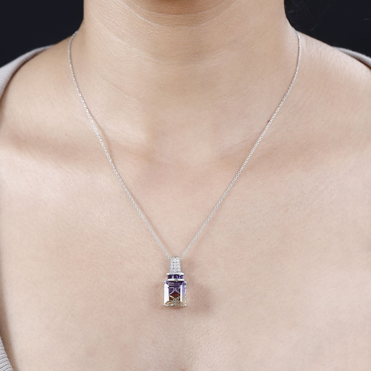 Premium Ametrine, Citrine and African Amethyst with Natural Zircon Pendant with Chain (Size 20) 6.72 Ct. 4271826 2