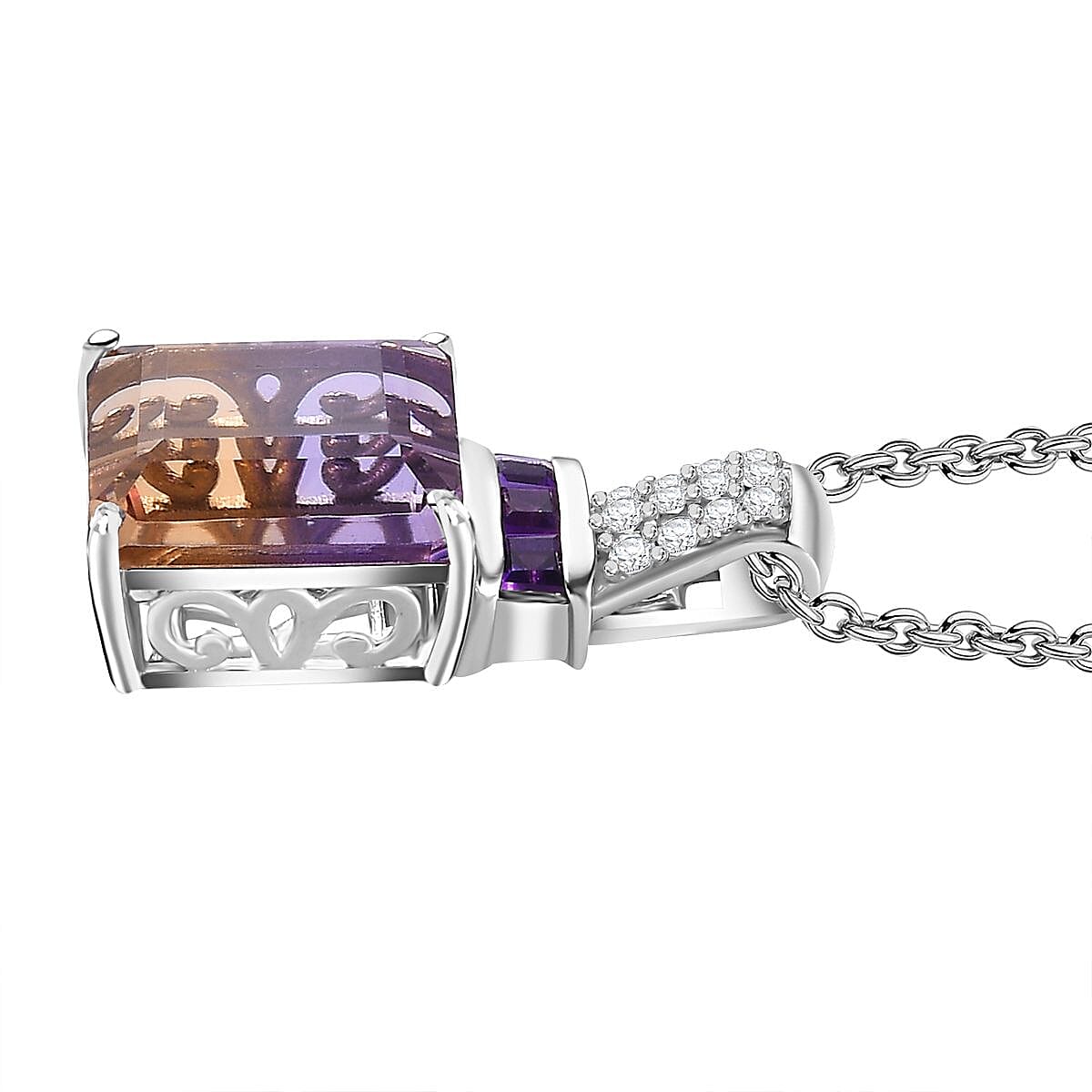 Premium Ametrine, Citrine and African Amethyst with Natural Zircon Pendant with Chain (Size 20) 6.72 Ct. 4271826 4