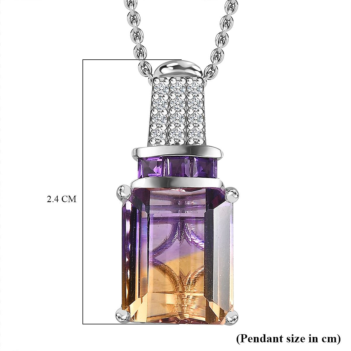 Premium Ametrine, Citrine and African Amethyst with Natural Zircon Pendant with Chain (Size 20) 6.72 Ct. 4271826 6