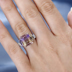 Anahi Ametrine Octagon (12x10 mm 6.00 Cts) and Multi Gem Ring in Sterling Silver. Total Wt 6.75 Gms