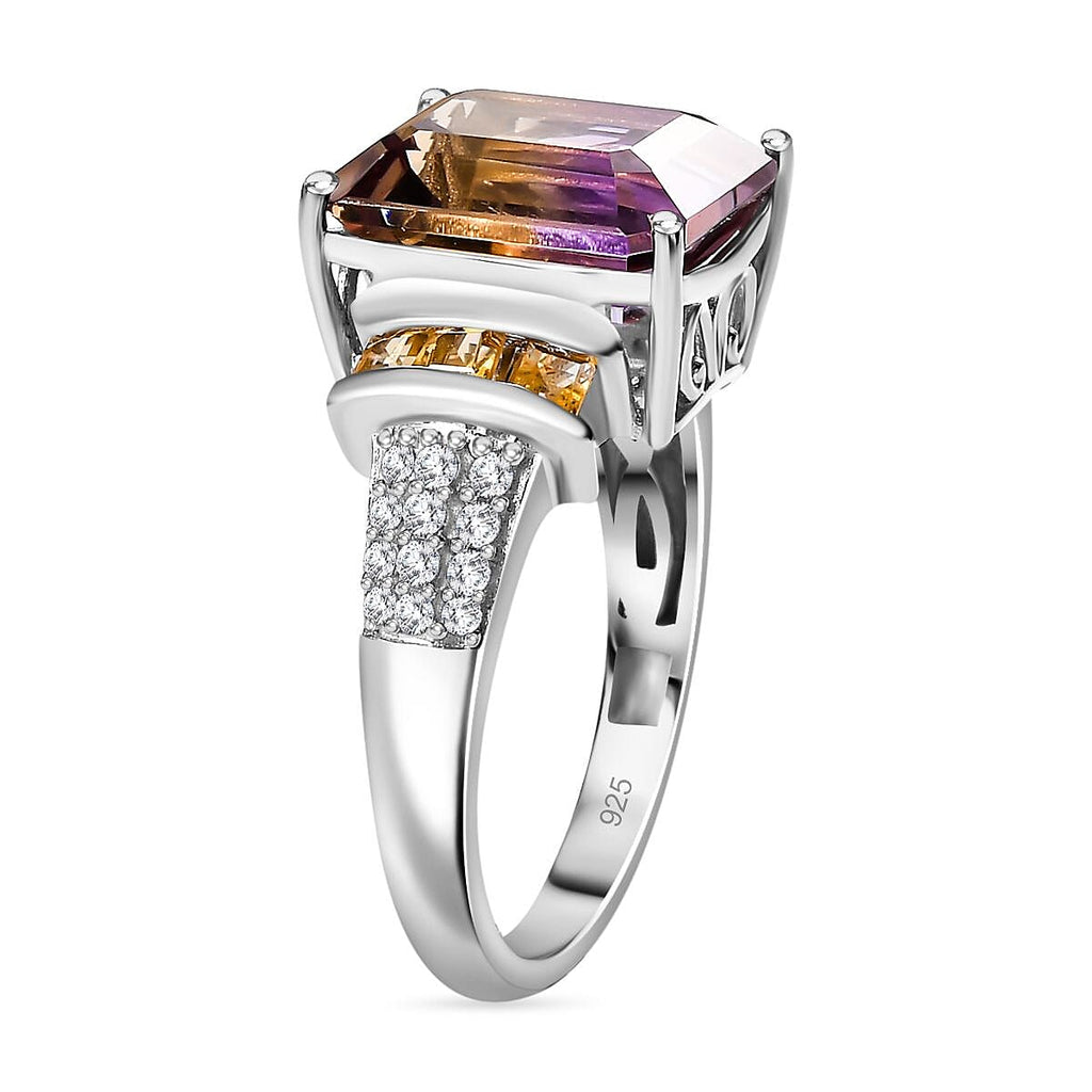 Anahi Ametrine Octagon (12x10 mm 6.00 Cts) and Multi Gem Ring in Sterling Silver. Total Wt 6.75 Gms